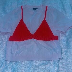 Women's Short Sleeve Crew Neck
Bikini Pullover Sweater
White Ribbed Hem